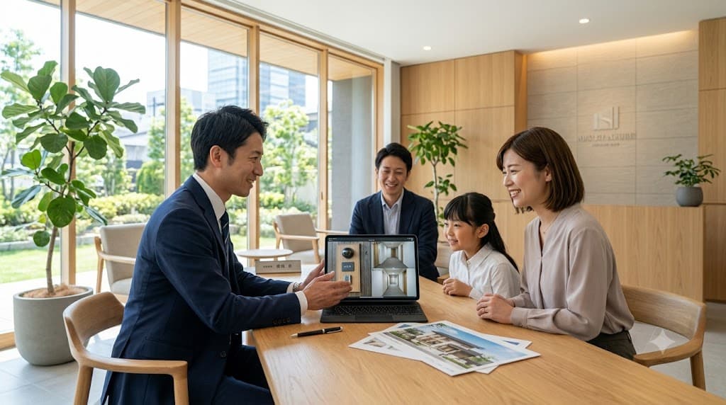 営業担当がご家族へ防犯設備をご説明